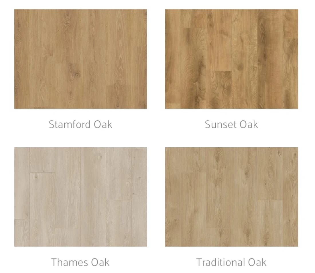 Stamford Oak, Sunset Oak, Thames Oak and Traditional Oak